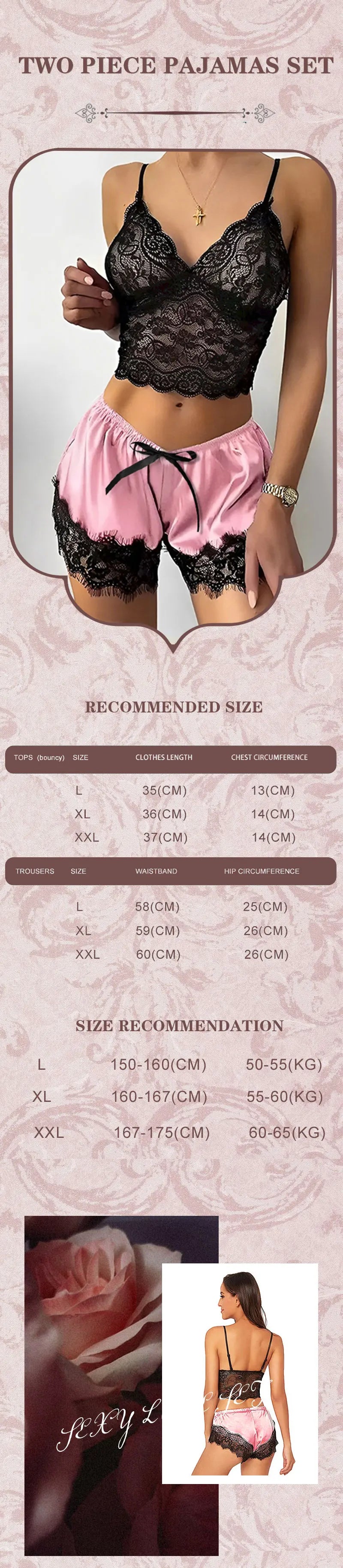 Women's 2 Piece Sexy Lace Pajama Set See-Through Bralette Cami Top and Shorts Breathable Sleepwear Plus Size Summer Lingerie