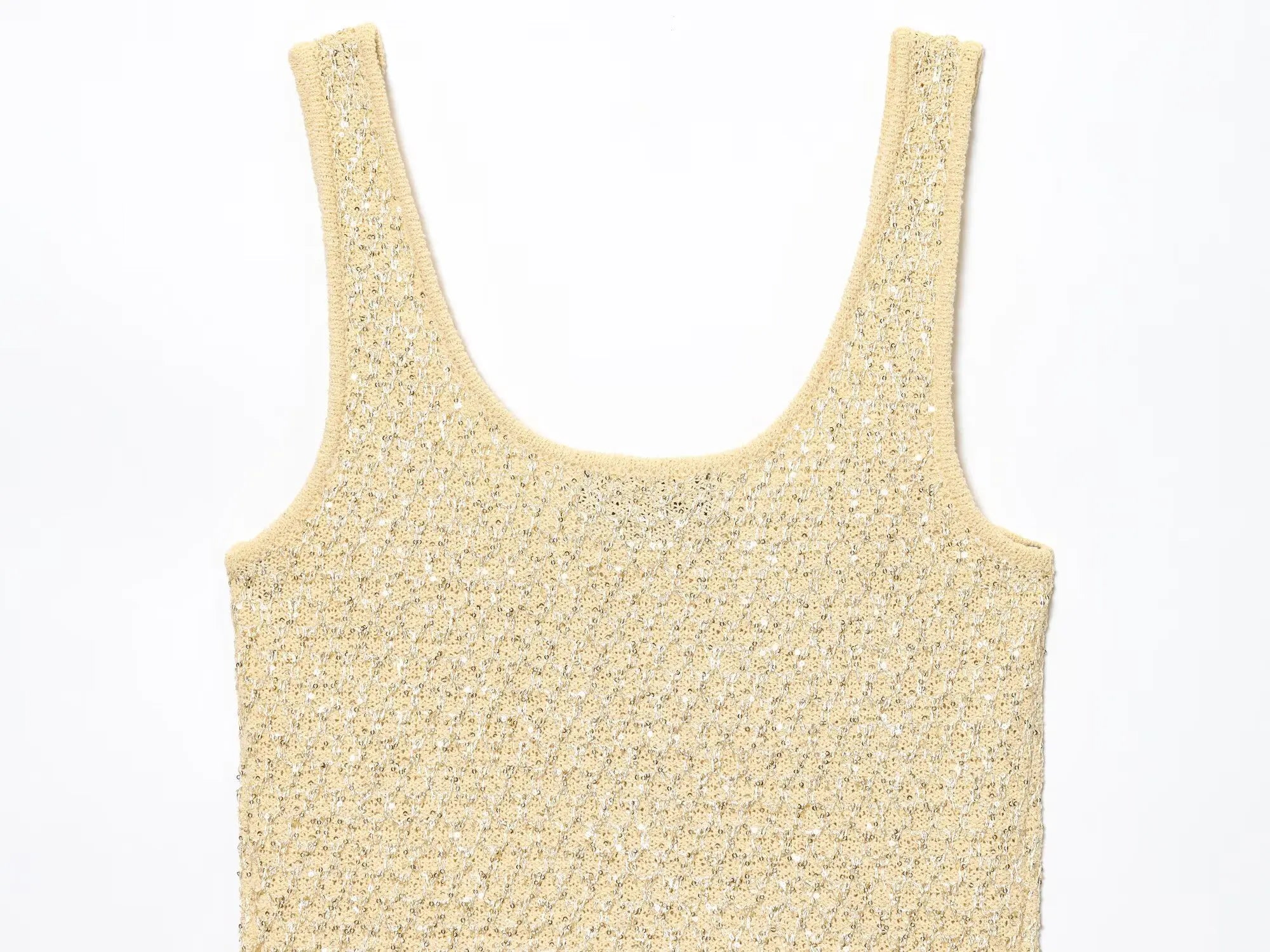 MYST&ZA2025 Summer New Product Temperament Elegant Sequin Knitted Jacket + Sequin Knitted Suspender Top Set
