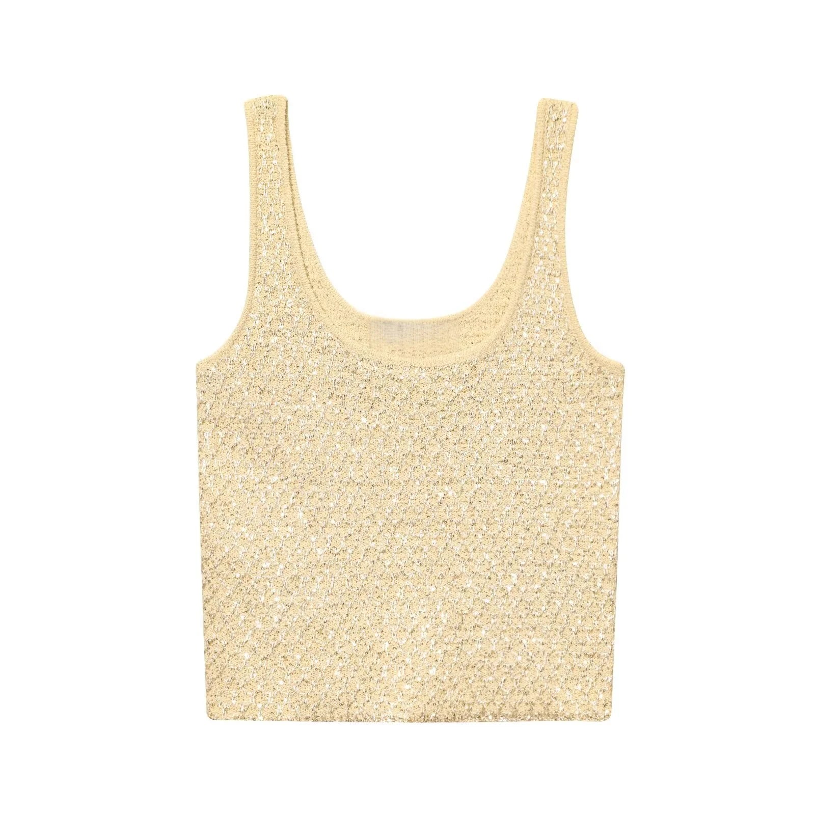 MYST&ZA2025 Summer New Product Temperament Elegant Sequin Knitted Jacket + Sequin Knitted Suspender Top Set