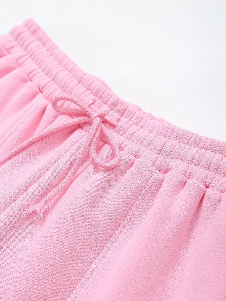 TRAFZA Women Hoodie Pant Sets Fashion Zipper Pocket Long Sleeve Casual Jacket Coat Woman Loose Elastic Waist Drawstring Trousers