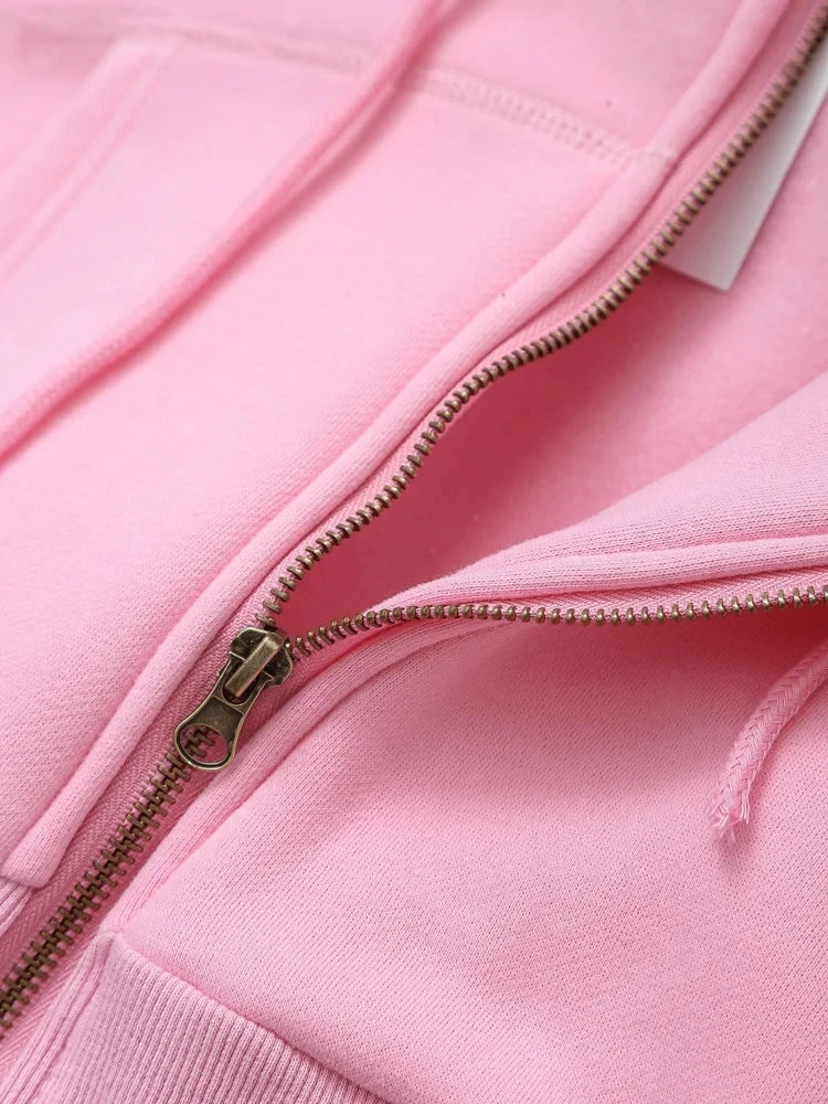 TRAFZA Women Hoodie Pant Sets Fashion Zipper Pocket Long Sleeve Casual Jacket Coat Woman Loose Elastic Waist Drawstring Trousers