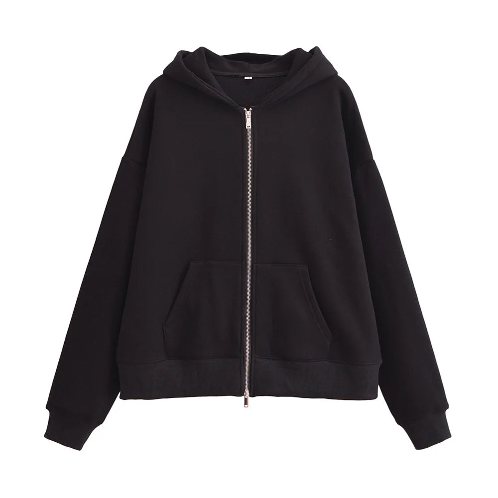 Taop&Za autumn new women's fashionable casual zipper decoration hooded long sleeved sportswear jacket wide leg pants set