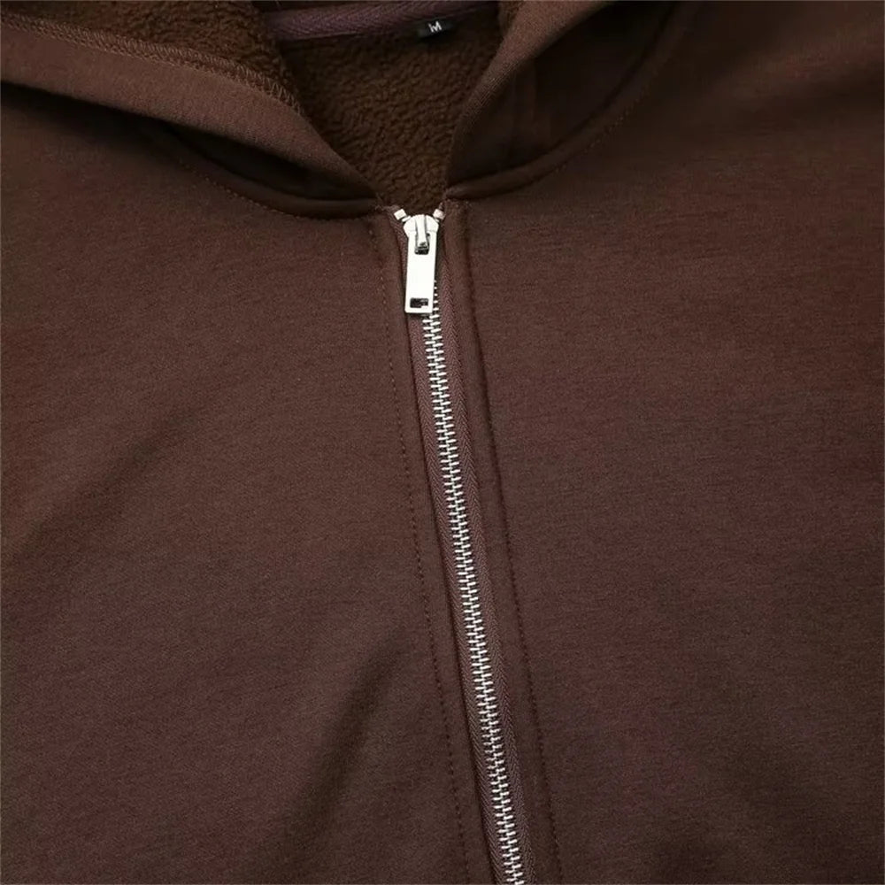 Taop&Za autumn new women's fashionable casual zipper decoration hooded long sleeved sportswear jacket wide leg pants set