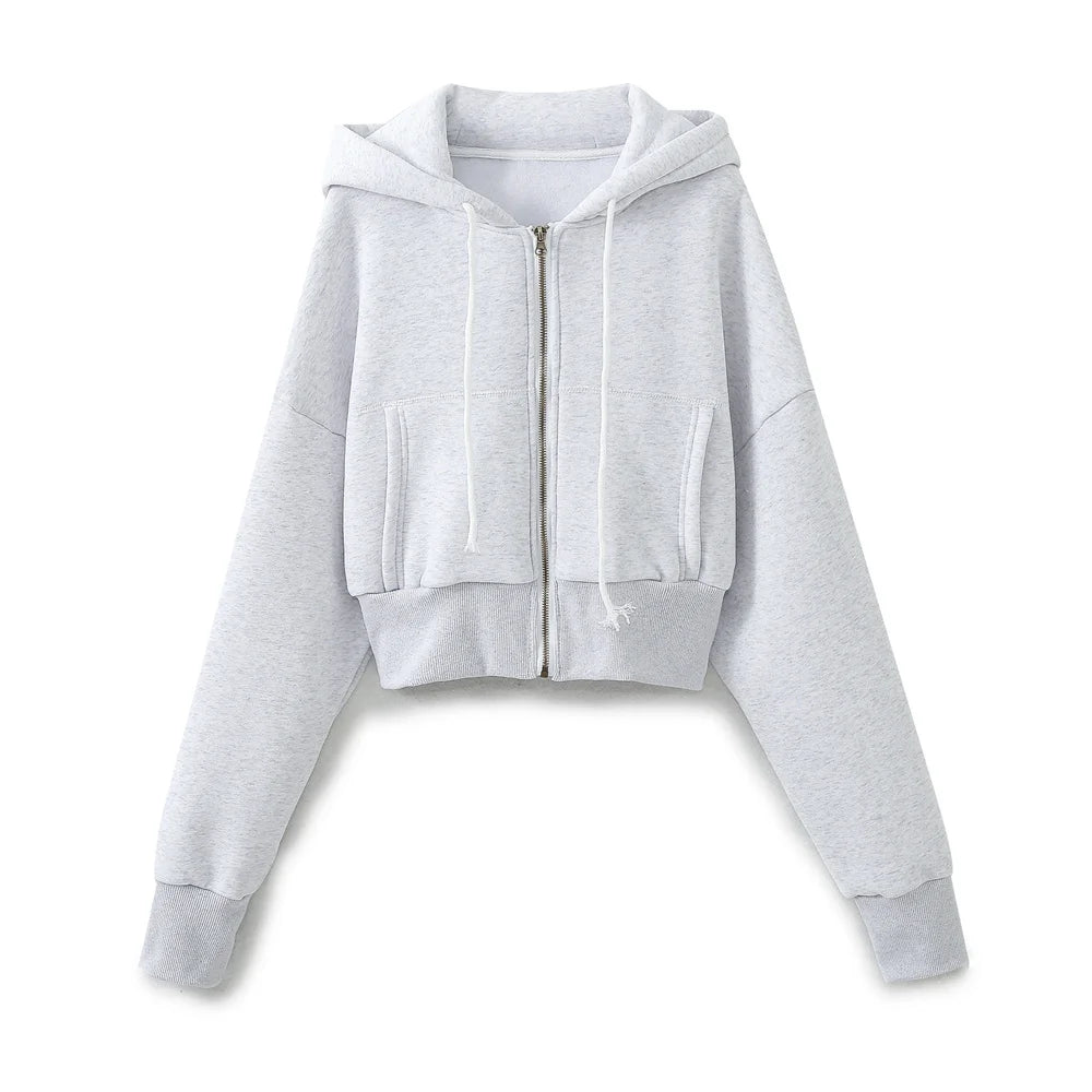TRAFZA Women Hoodie Pant Sets Fashion Zipper Pocket Long Sleeve Casual Jacket Coat Woman Loose Elastic Waist Drawstring Trousers