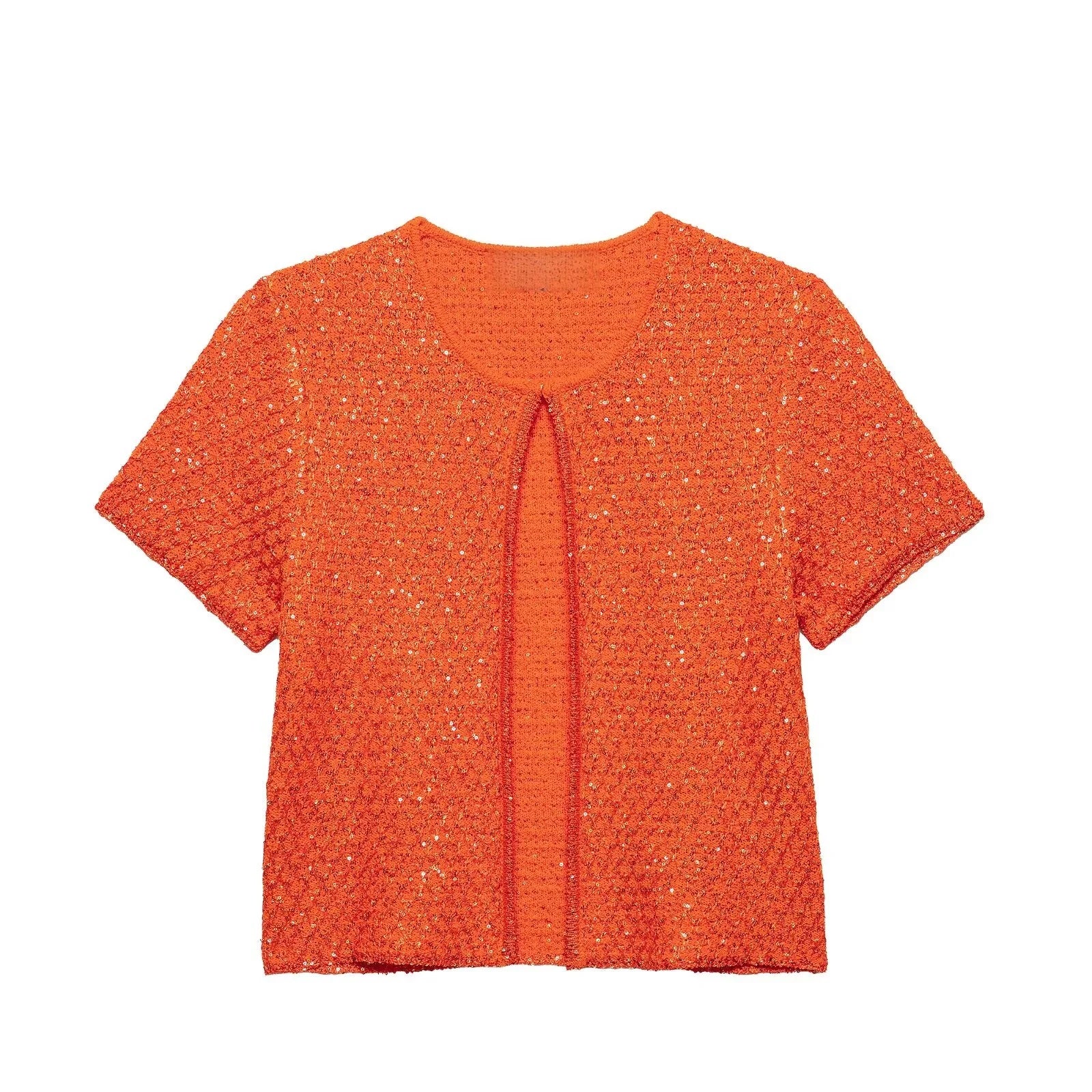 MYST&ZA2025 Summer New Product Temperament Elegant Sequin Knitted Jacket + Sequin Knitted Suspender Top Set