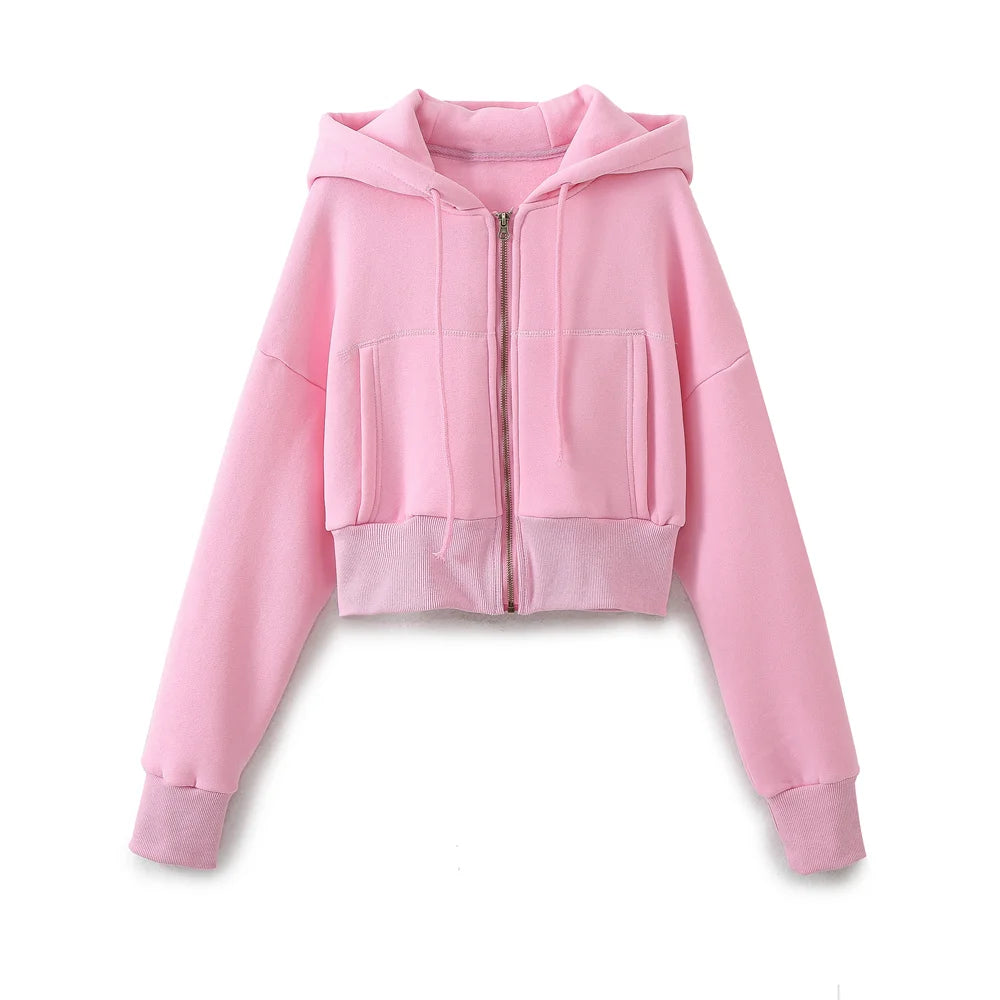 TRAFZA Women Hoodie Pant Sets Fashion Zipper Pocket Long Sleeve Casual Jacket Coat Woman Loose Elastic Waist Drawstring Trousers