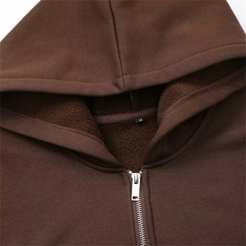 Taop&Za autumn new women's fashionable casual zipper decoration hooded long sleeved sportswear jacket wide leg pants set