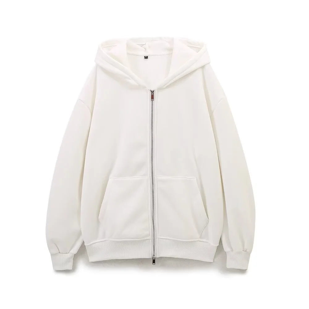 Taop&Za autumn new women's fashionable casual zipper decoration hooded long sleeved sportswear jacket wide leg pants set