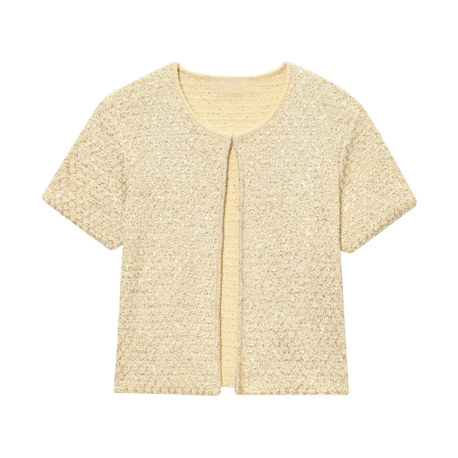MYST&ZA2025 Summer New Product Temperament Elegant Sequin Knitted Jacket + Sequin Knitted Suspender Top Set