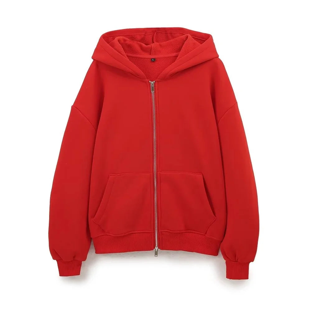 Taop&Za autumn new women's fashionable casual zipper decoration hooded long sleeved sportswear jacket wide leg pants set