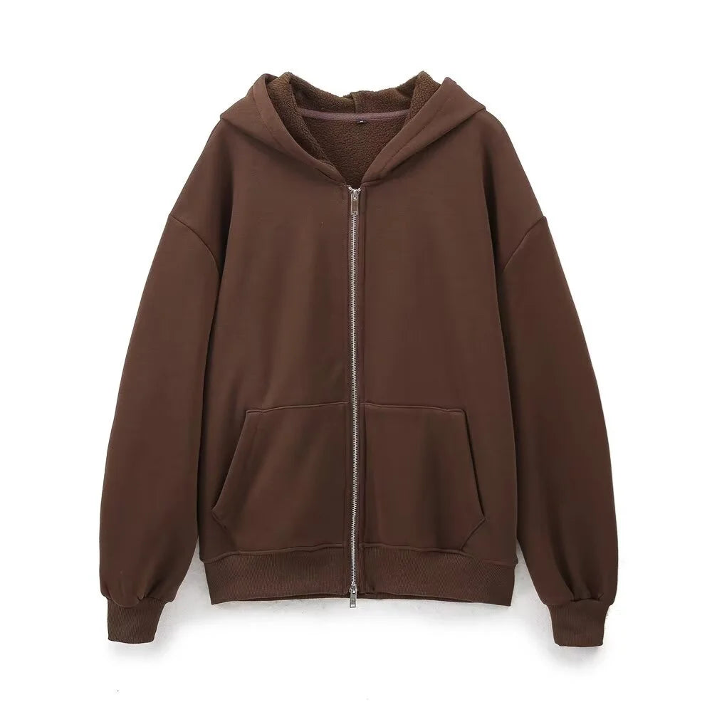 Taop&Za autumn new women's fashionable casual zipper decoration hooded long sleeved sportswear jacket wide leg pants set