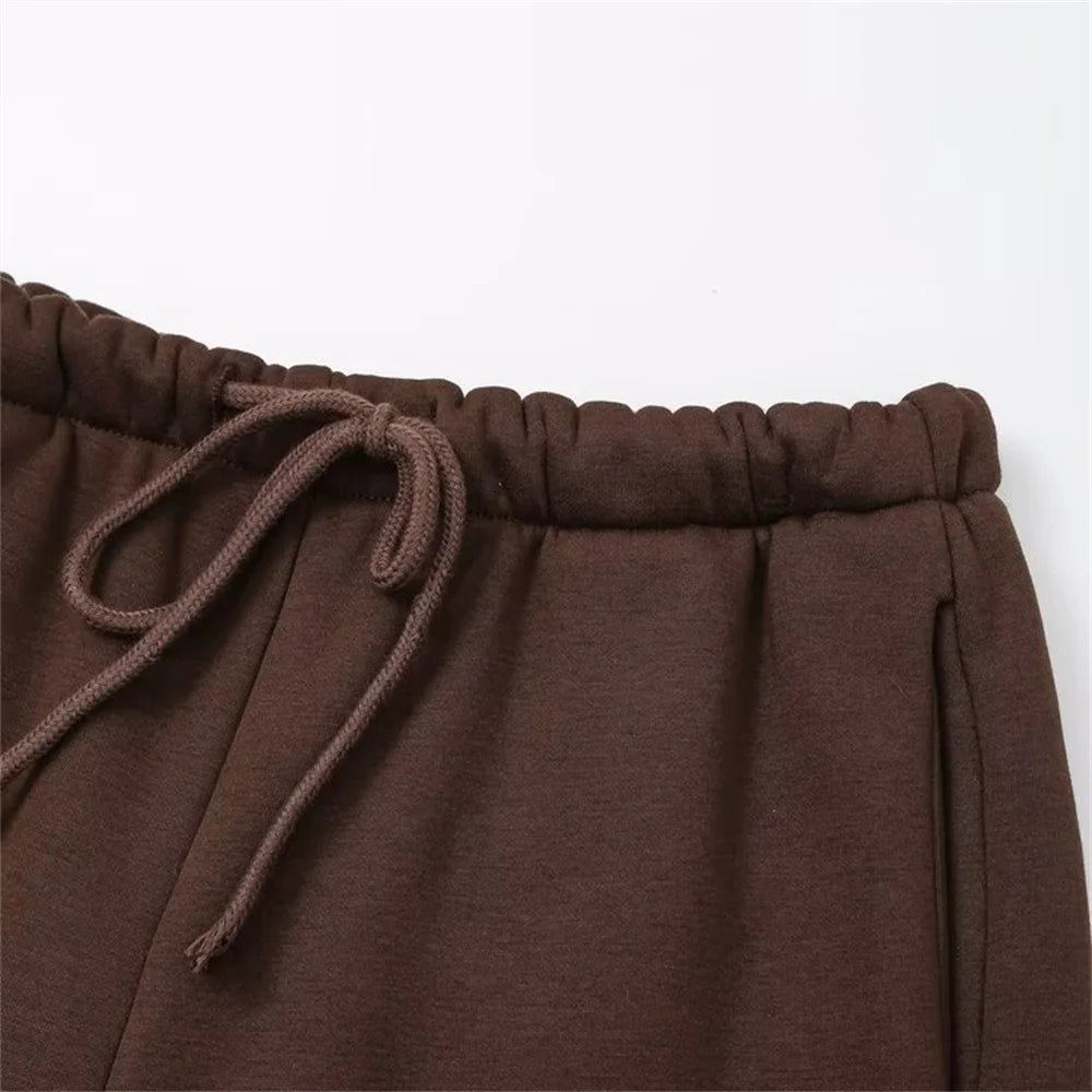 Taop&Za autumn new women's fashionable casual zipper decoration hooded long sleeved sportswear jacket wide leg pants set