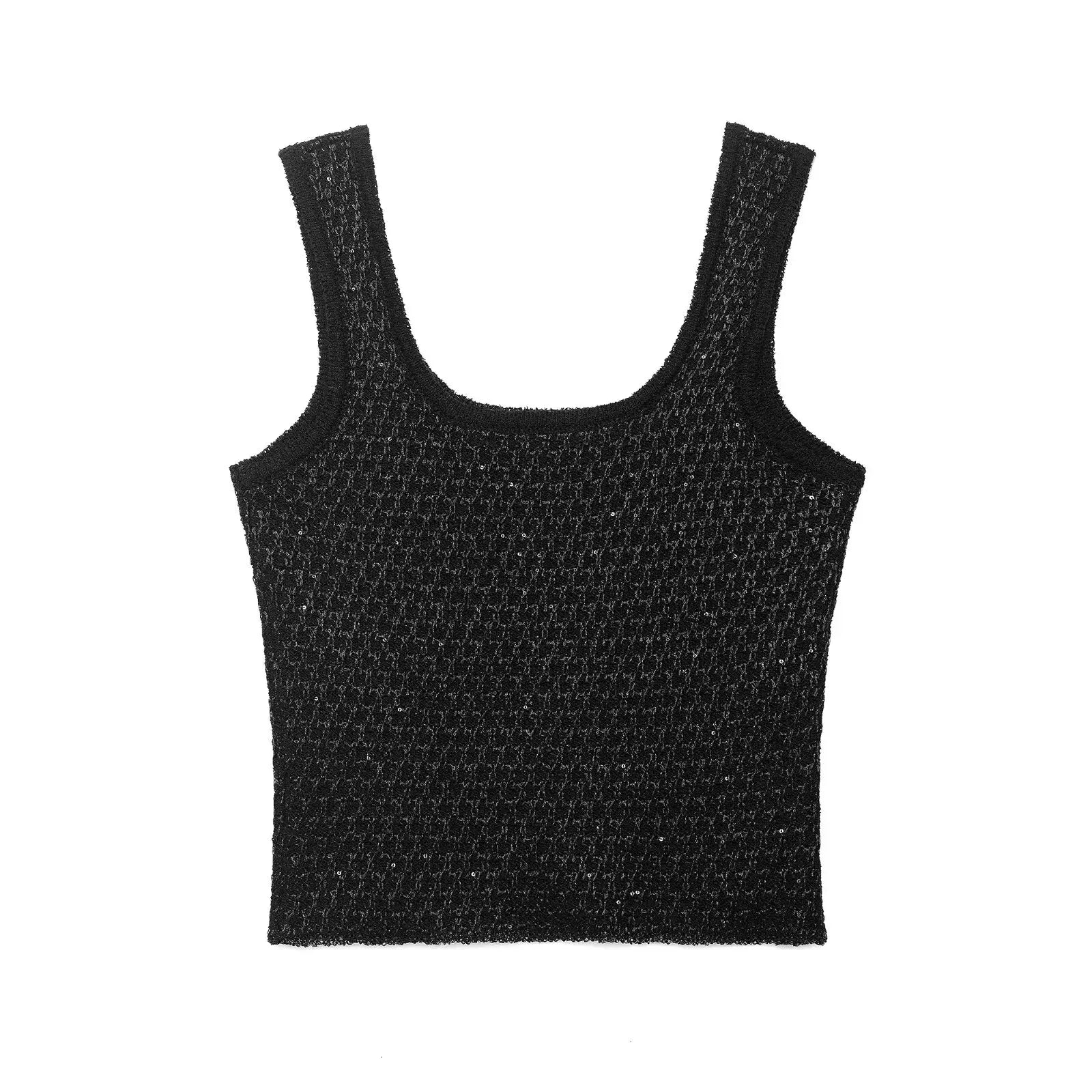 MYST&ZA2025 Summer New Product Temperament Elegant Sequin Knitted Jacket + Sequin Knitted Suspender Top Set