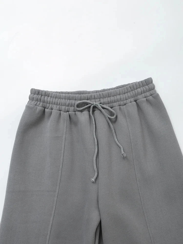 TRAFZA Women Hoodie Pant Sets Fashion Zipper Pocket Long Sleeve Casual Jacket Coat Woman Loose Elastic Waist Drawstring Trousers