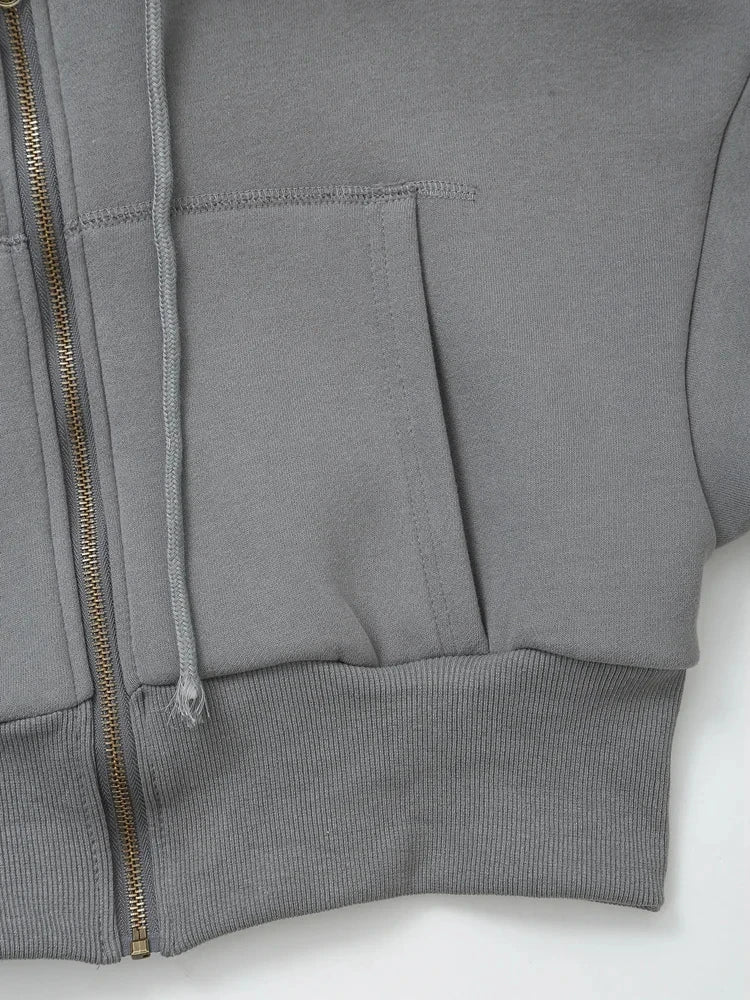 TRAFZA Women Hoodie Pant Sets Fashion Zipper Pocket Long Sleeve Casual Jacket Coat Woman Loose Elastic Waist Drawstring Trousers