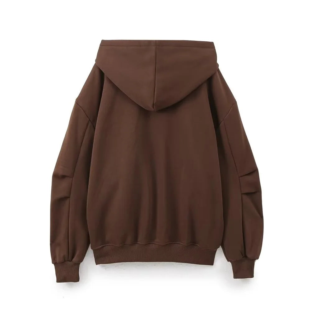 Taop&Za autumn new women's fashionable casual zipper decoration hooded long sleeved sportswear jacket wide leg pants set