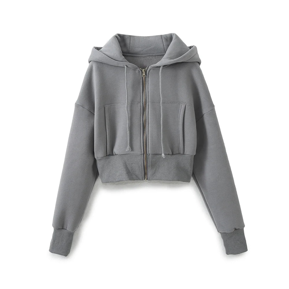 TRAFZA Women Hoodie Pant Sets Fashion Zipper Pocket Long Sleeve Casual Jacket Coat Woman Loose Elastic Waist Drawstring Trousers