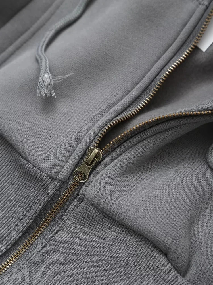 TRAFZA Women Hoodie Pant Sets Fashion Zipper Pocket Long Sleeve Casual Jacket Coat Woman Loose Elastic Waist Drawstring Trousers