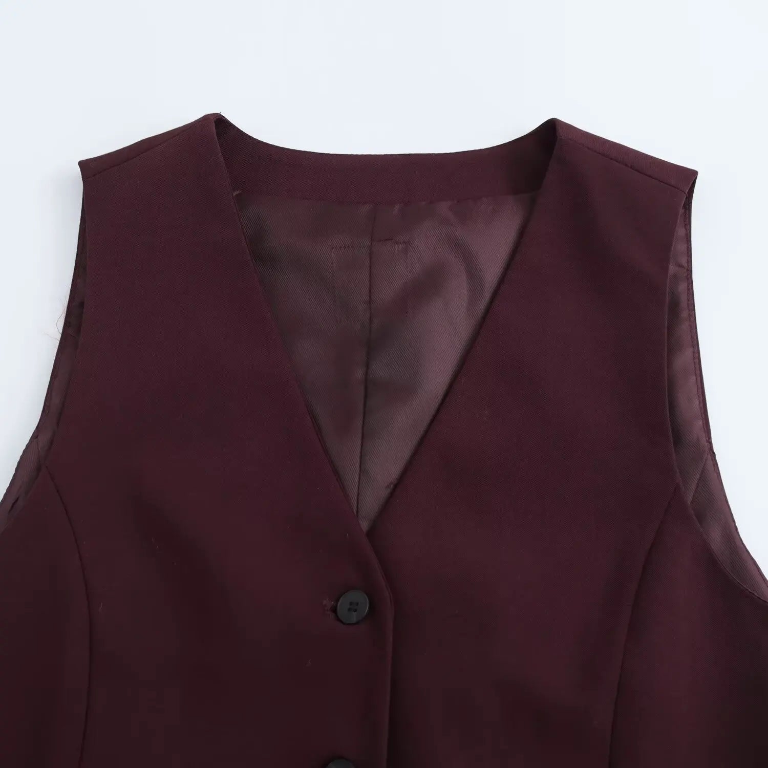 TRAFZA 2025 Summer Women's Retro Burgundy Slim Suit Vest Top Chic V-neck Single-breasted Women's Fashionable Streetwear Top Y2K