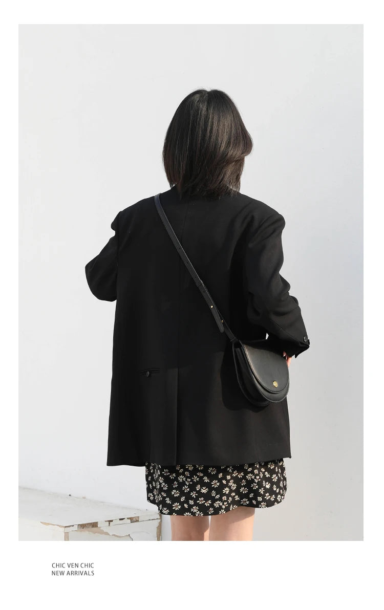 CHIC VEN Women's Blazer Korean Casual Solid Long Sleeve Coats All-match Office Lady Elegant Fashion Clothing Spring Autumn 2023