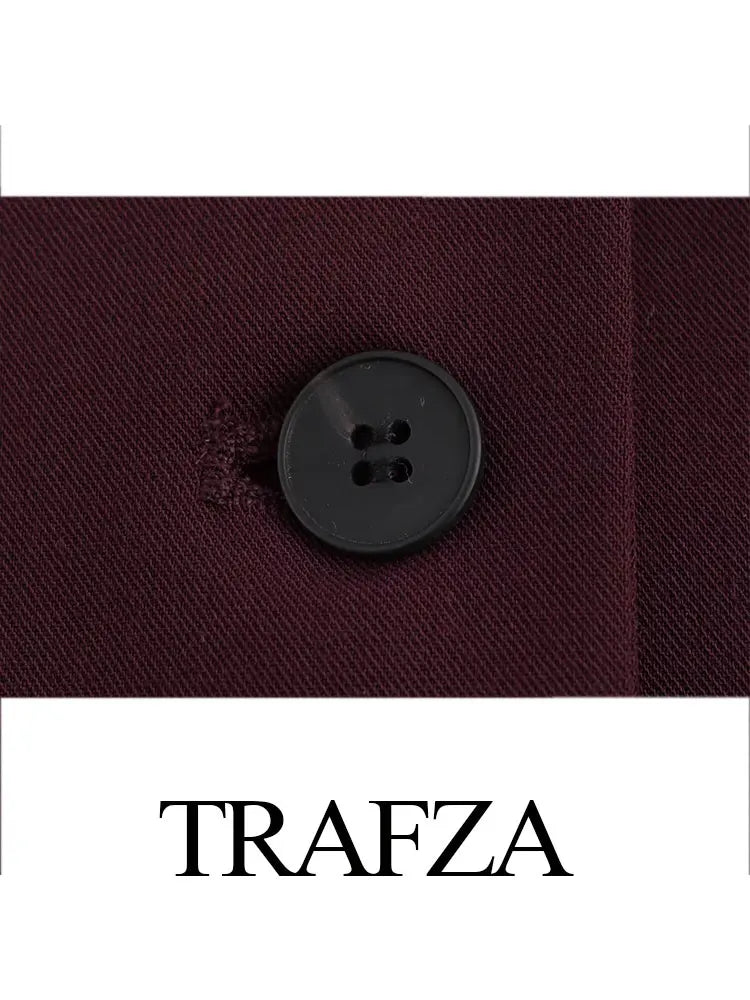 TRAFZA 2025 Summer Women's Retro Burgundy Slim Suit Vest Top Chic V-neck Single-breasted Women's Fashionable Streetwear Top Y2K