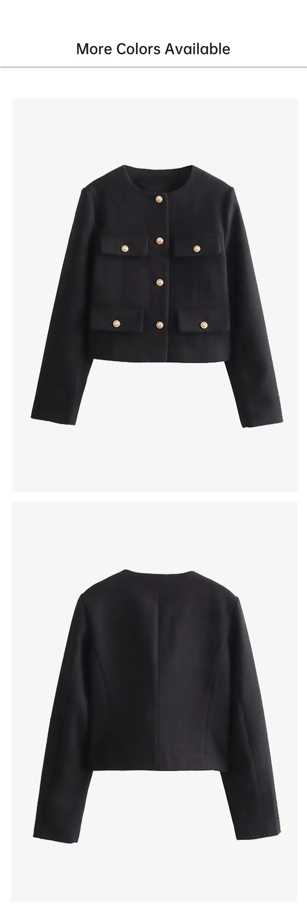 UNIZERA Winter New Product Women's Fashion and Casual Versatile Round Neck Flip Decoration Short Suit Coat