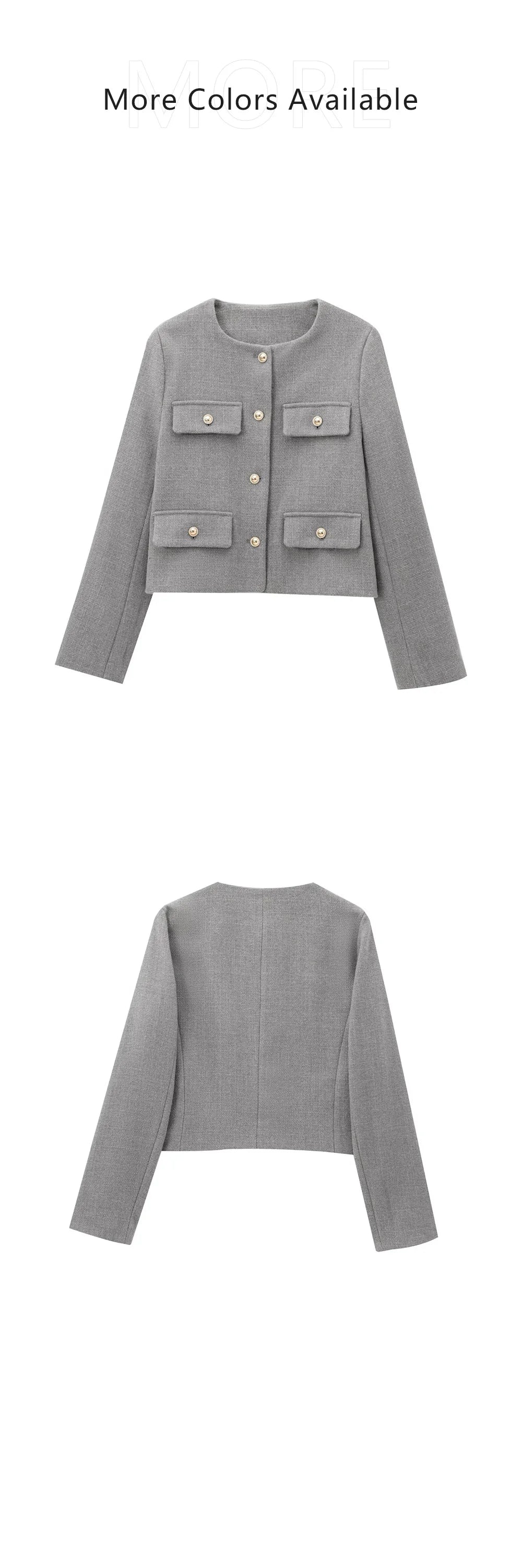 UNIZERA Winter New Product Women's Fashion and Casual Versatile Round Neck Flip Decoration Short Suit Coat