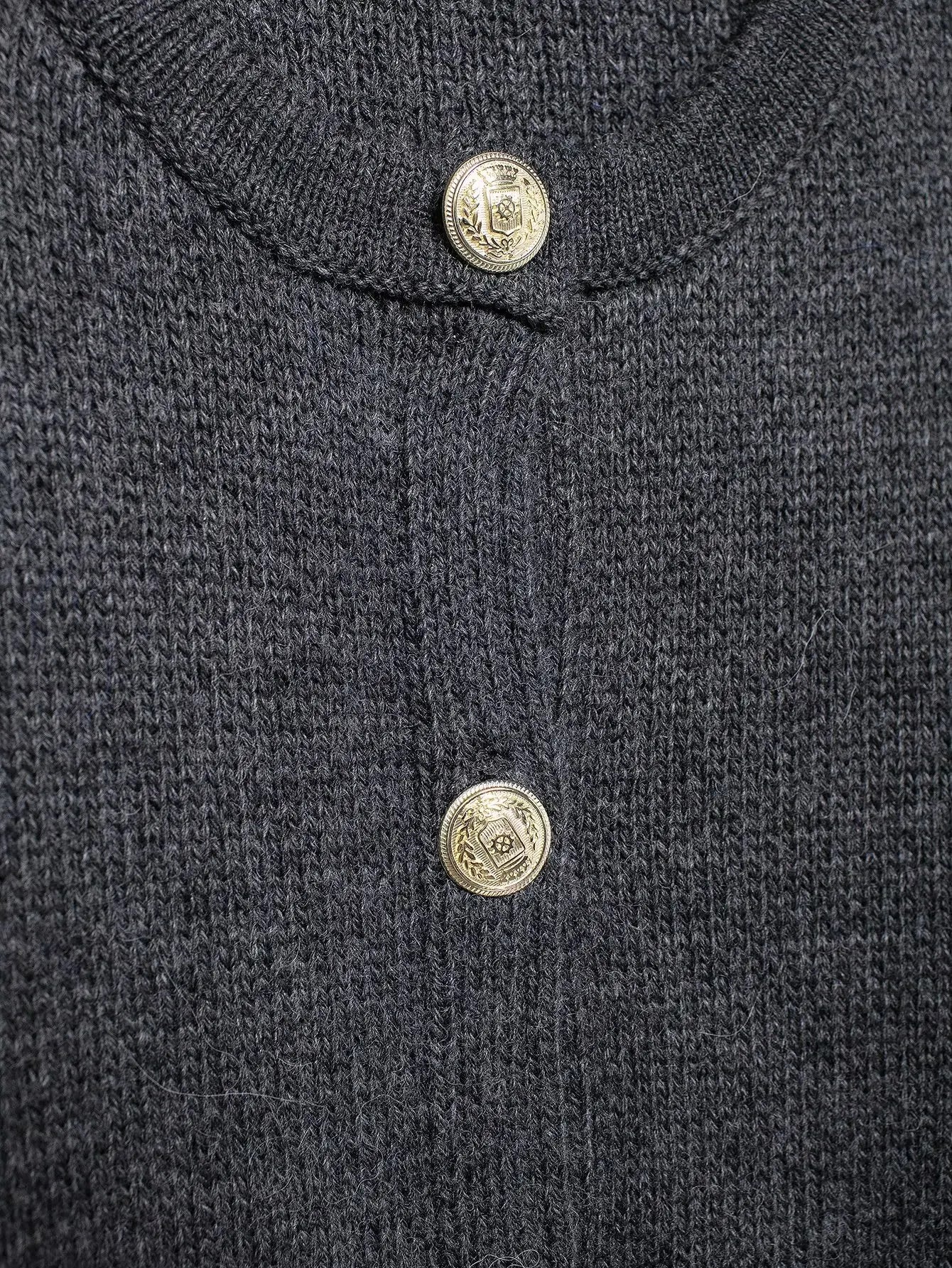 TRAFZA Women's Winter Slim Short Knitted Cardigan Jacket Retro Round Neck Gold Breasted Decoration Elegant Women's Casual Jacket