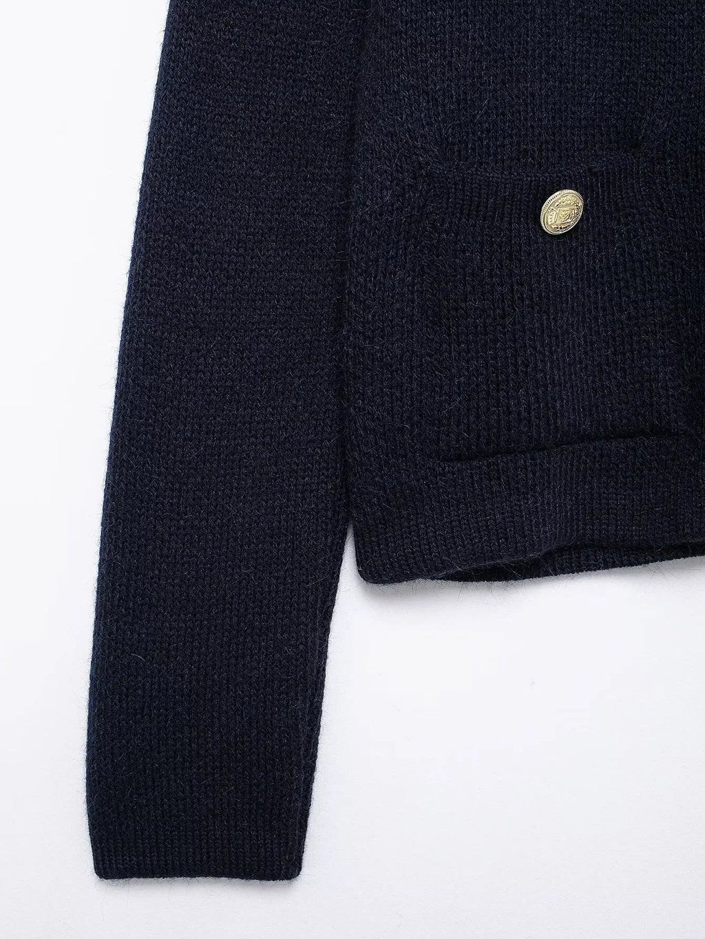 TRAFZA Women's Winter Slim Short Knitted Cardigan Jacket Retro Round Neck Gold Breasted Decoration Elegant Women's Casual Jacket