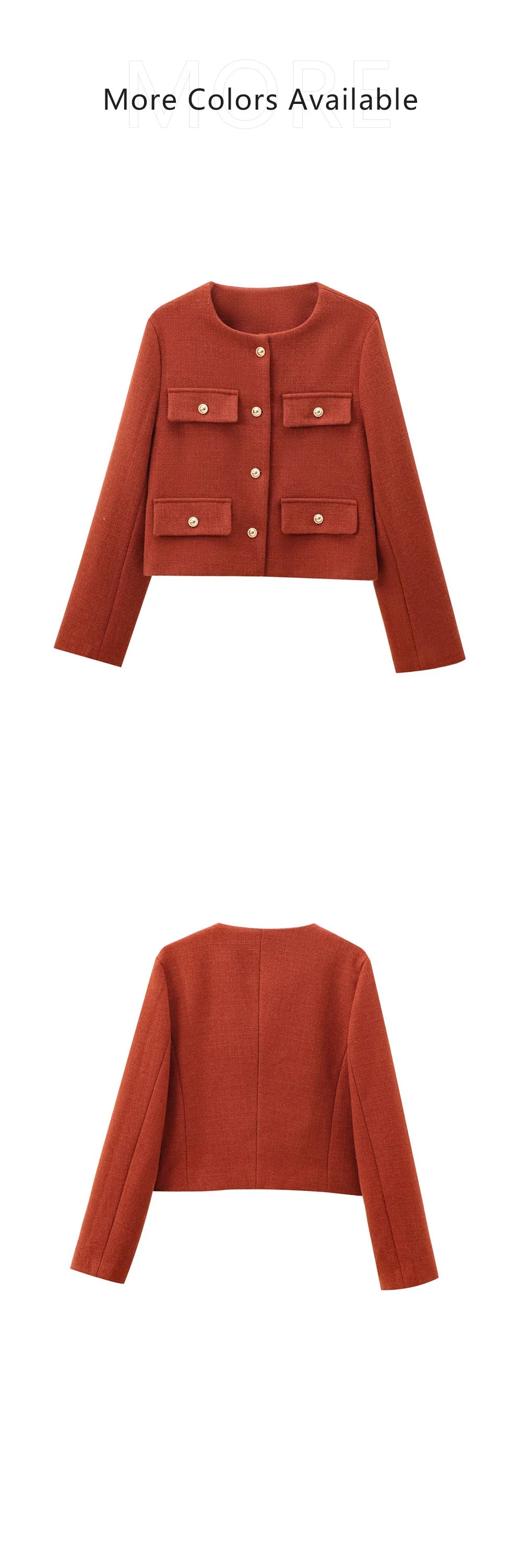 UNIZERA Winter New Product Women's Fashion and Casual Versatile Round Neck Flip Decoration Short Suit Coat