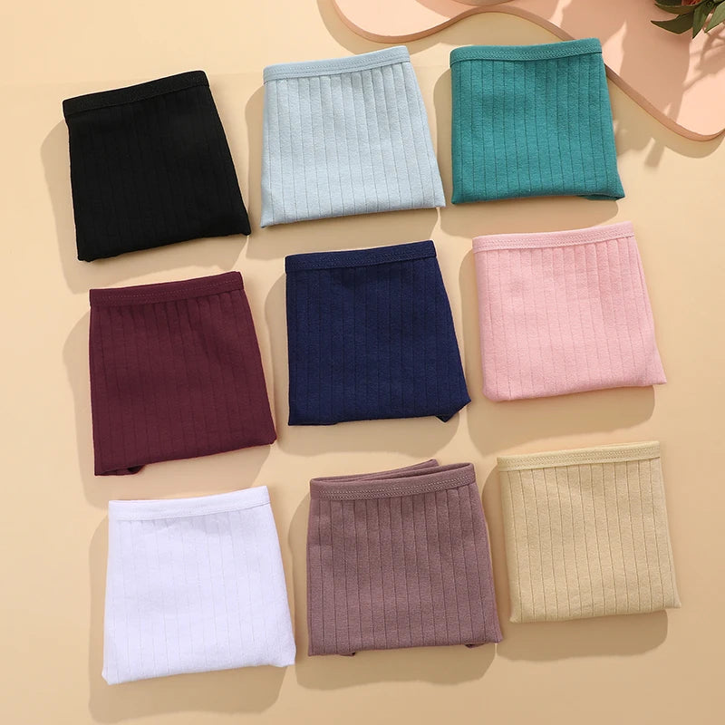 FINETOO 6PCS/SET Women's Cotton Panties Sexy Soft Striped Underpants Solid Color Briefs Female Comfortable Stretch Lingerie M-XL