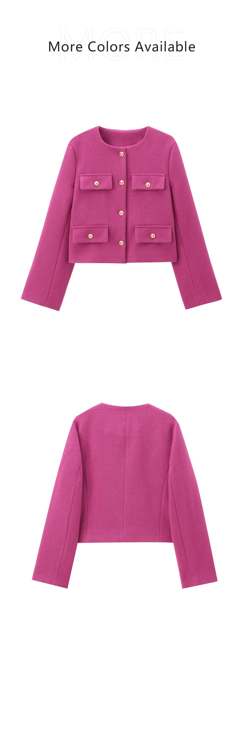 UNIZERA Winter New Product Women's Fashion and Casual Versatile Round Neck Flip Decoration Short Suit Coat