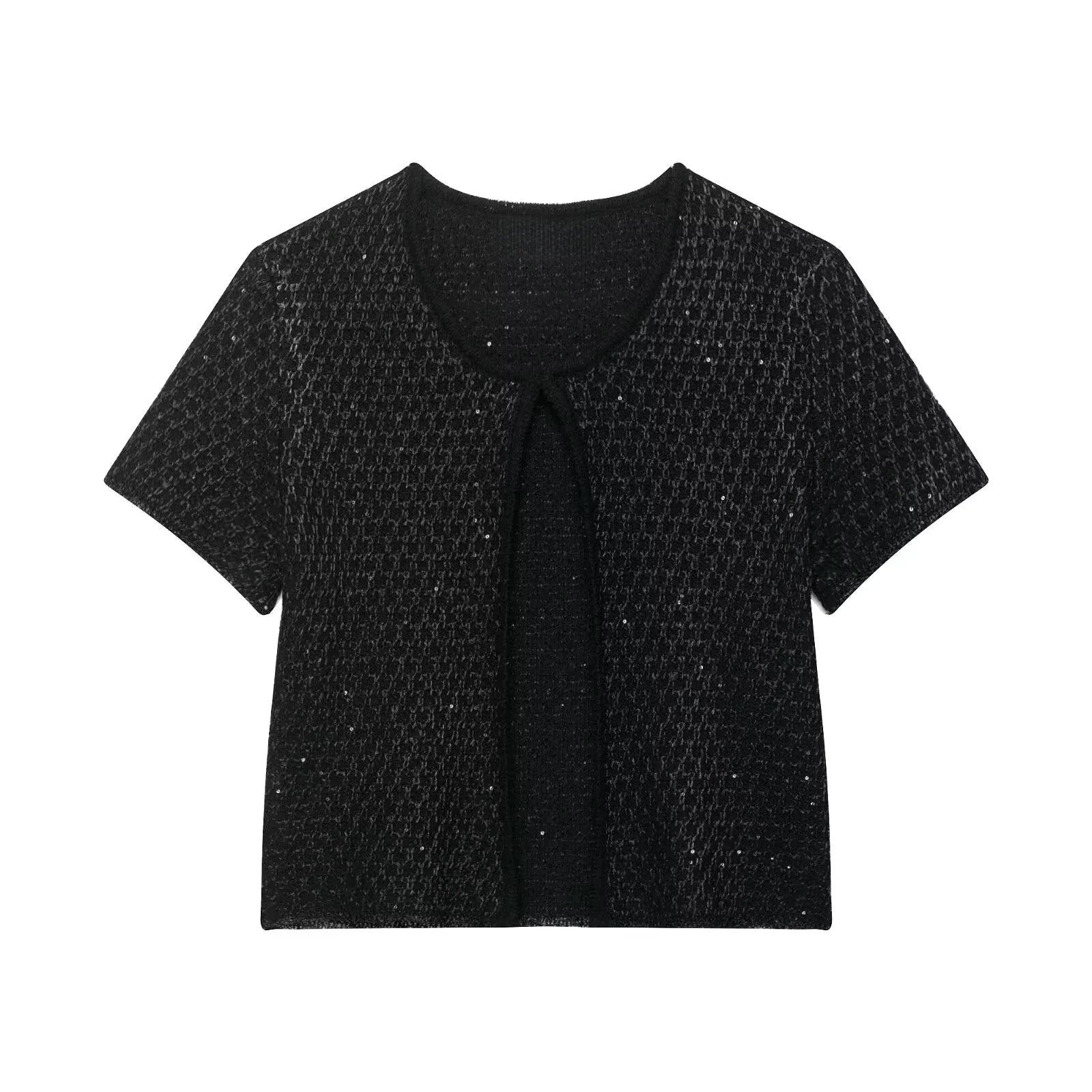 MYST&ZA2025 Summer New Product Temperament Elegant Sequin Knitted Jacket + Sequin Knitted Suspender Top Set
