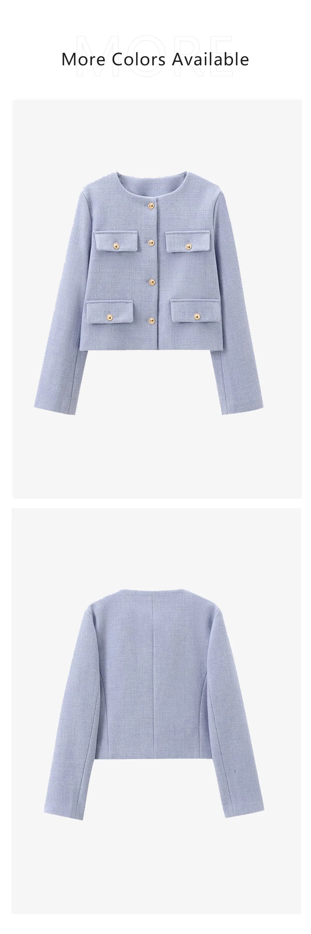 UNIZERA Winter New Product Women's Fashion and Casual Versatile Round Neck Flip Decoration Short Suit Coat