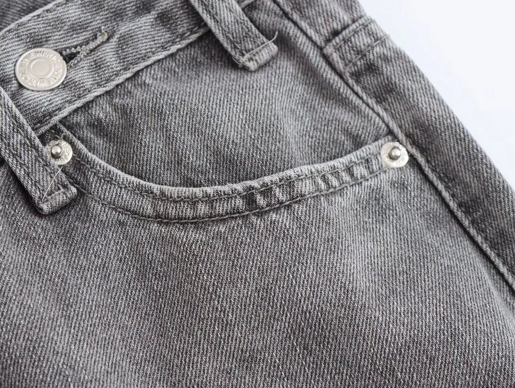 TRAFZA 2025 Summer Women's Fashionable Straight Jeans High Waist Vintage Zipper Women's Casual Jeans Commuting Streetwear Y2K