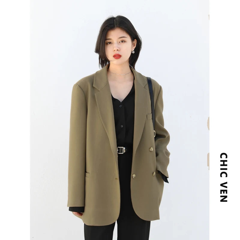 CHIC VEN Women's Blazer Korean Casual Solid Long Sleeve Coats All-match Office Lady Elegant Fashion Clothing Spring Autumn 2023