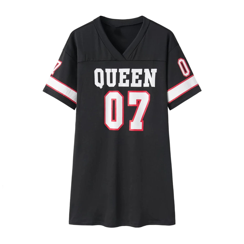 European and American CloThing Summer 07 LeTTer PrinTed Mid-lengTh T-shirT V Skin-friendly Milk Silk Collar Pullover ShorT-sl...