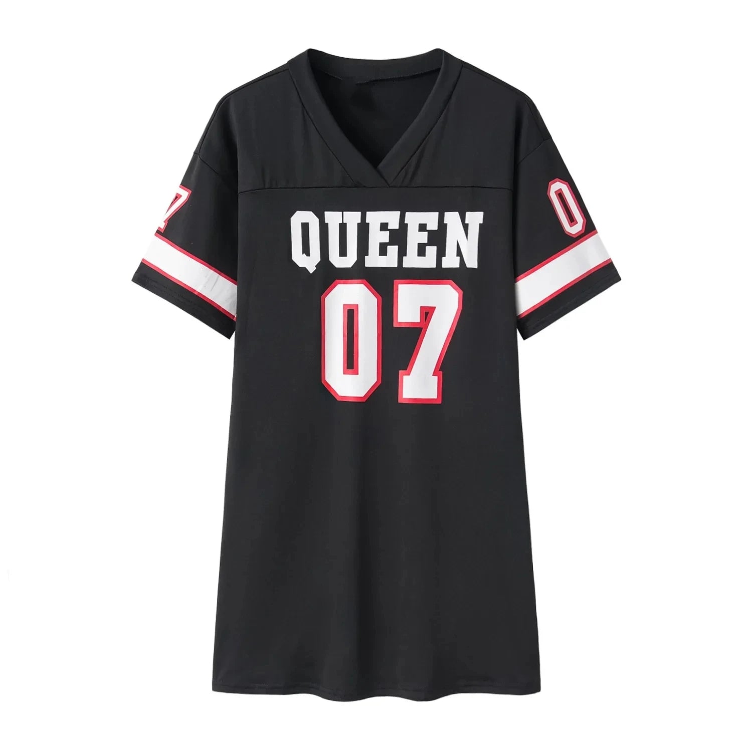 European and American CloThing Summer 07 LeTTer PrinTed Mid-lengTh T-shirT V Skin-friendly Milk Silk Collar Pullover ShorT-sl...