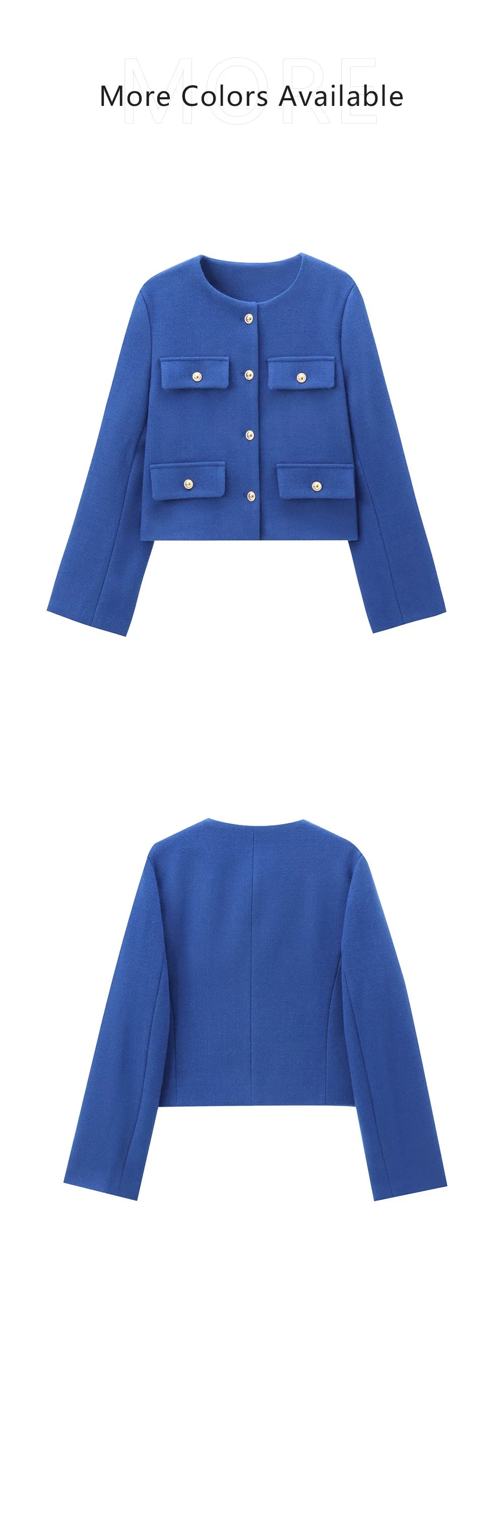 UNIZERA Winter New Product Women's Fashion and Casual Versatile Round Neck Flip Decoration Short Suit Coat