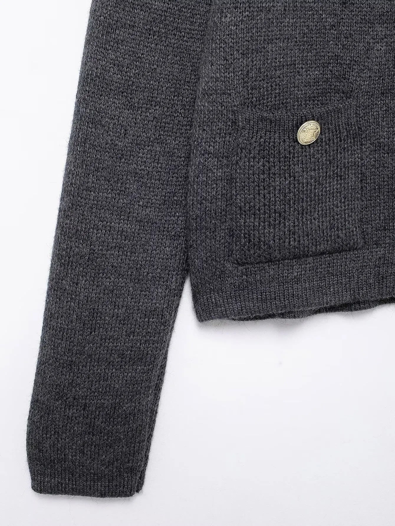 TRAFZA Women's Winter Slim Short Knitted Cardigan Jacket Retro Round Neck Gold Breasted Decoration Elegant Women's Casual Jacket