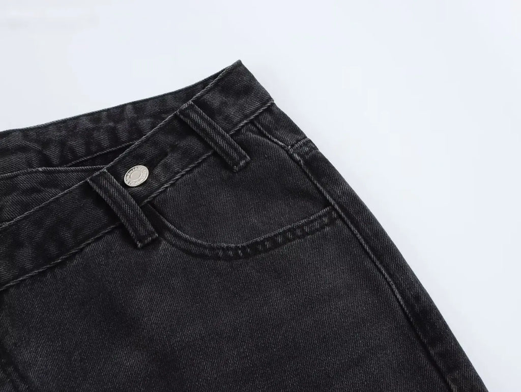 TRAFZA 2025 Summer Women's Fashionable Straight Jeans High Waist Vintage Zipper Women's Casual Jeans Commuting Streetwear Y2K