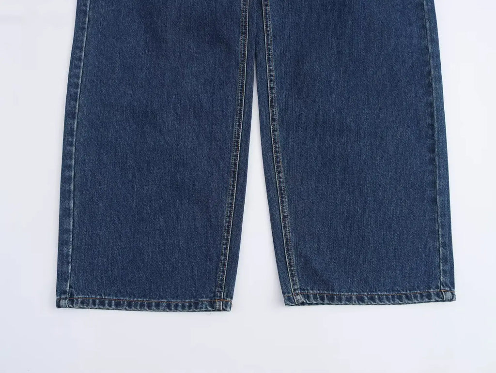 TRAFZA 2025 Summer Women's Fashionable Straight Jeans High Waist Vintage Zipper Women's Casual Jeans Commuting Streetwear Y2K