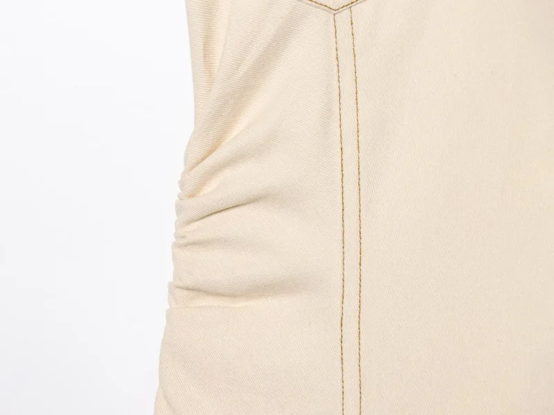 ETJ 2025  Spring New 1975 series denim MIDI dress with lapel side zipper fashion wrinkle waist slim elegant dress