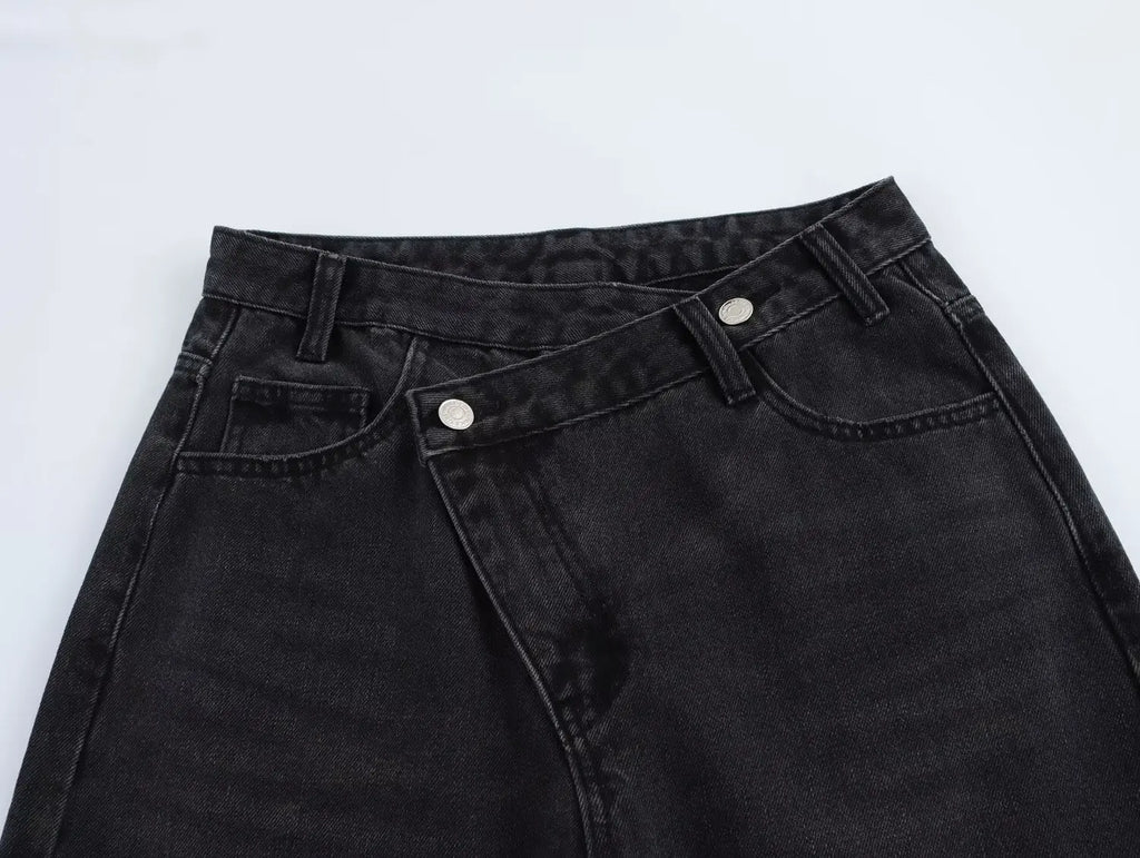 TRAFZA 2025 Summer Women's Fashionable Straight Jeans High Waist Vintage Zipper Women's Casual Jeans Commuting Streetwear Y2K