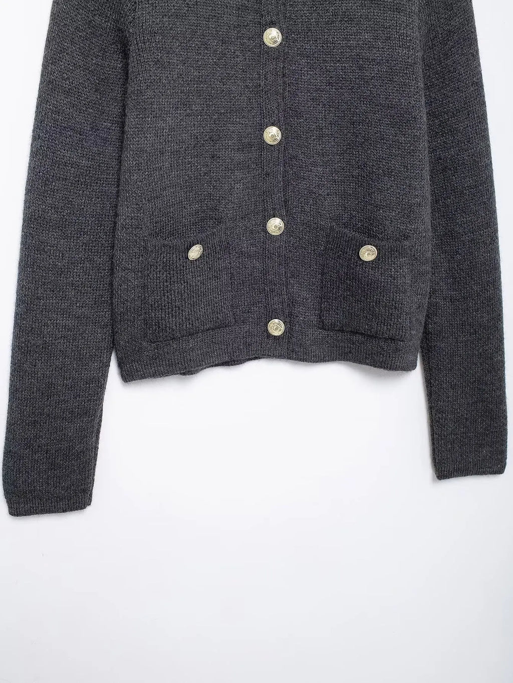 TRAFZA Women's Winter Slim Short Knitted Cardigan Jacket Retro Round Neck Gold Breasted Decoration Elegant Women's Casual Jacket