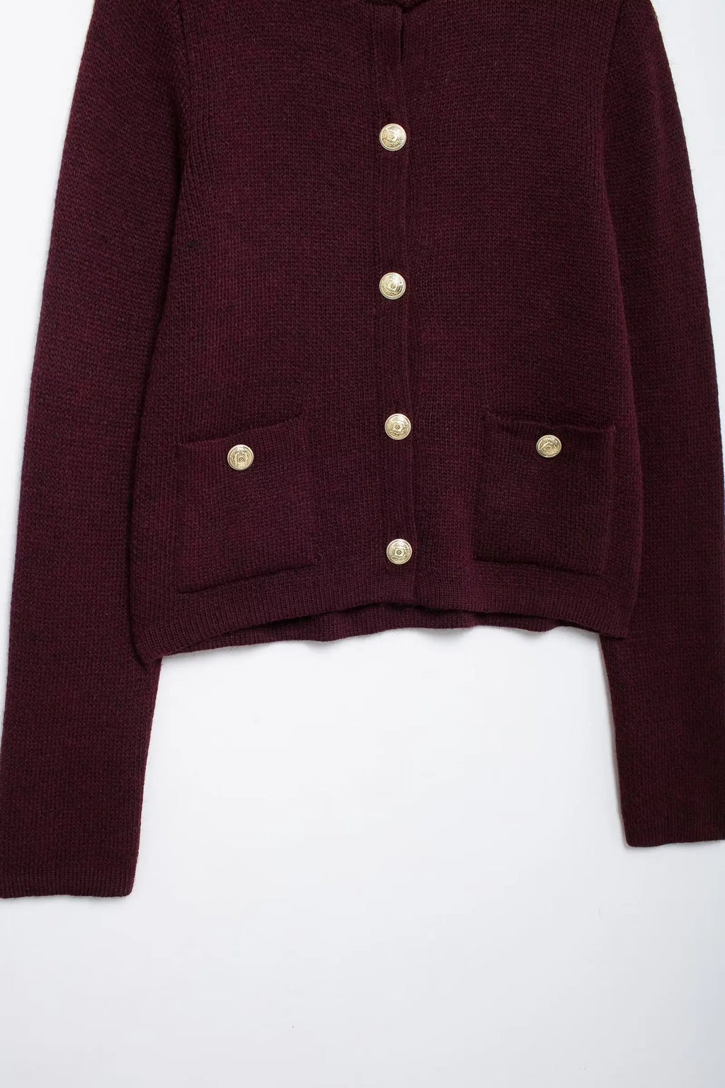 TRAFZA Women's Winter Slim Short Knitted Cardigan Jacket Retro Round Neck Gold Breasted Decoration Elegant Women's Casual Jacket