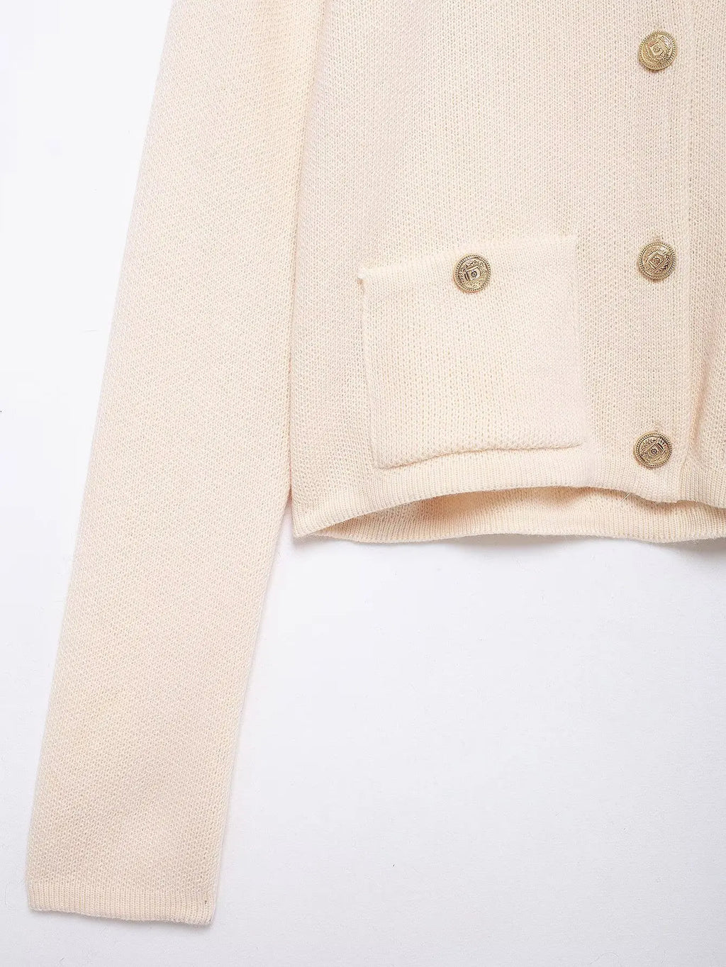 TRAFZA Women's Winter Slim Short Knitted Cardigan Jacket Retro Round Neck Gold Breasted Decoration Elegant Women's Casual Jacket