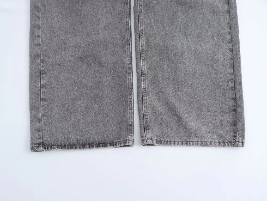 TRAFZA 2025 Summer Women's Fashionable Straight Jeans High Waist Vintage Zipper Women's Casual Jeans Commuting Streetwear Y2K