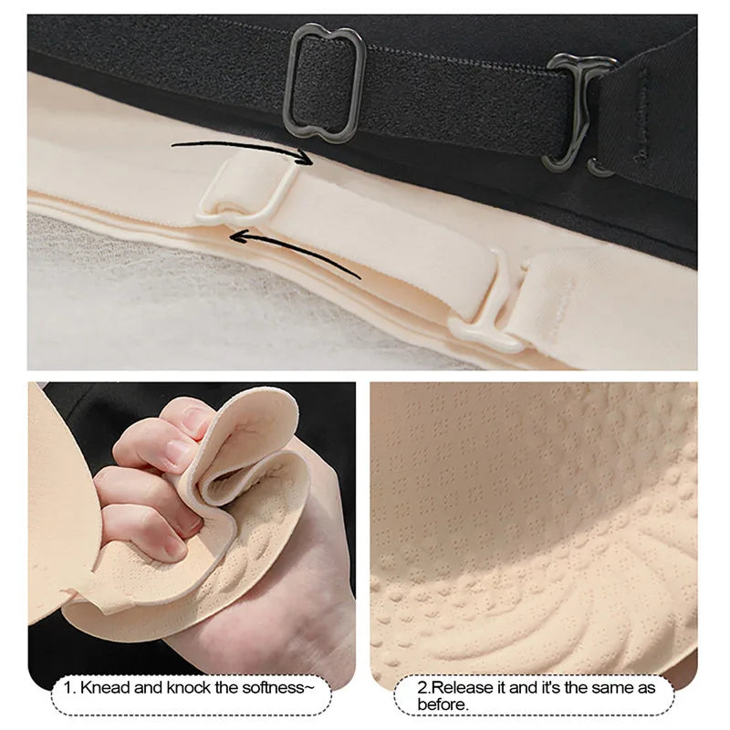 Women Invisible Bra Deep U Plunge Bras Backless Top for Dresses Sexy Lingerie with Transparent Strap Push Up Strapless Underwea