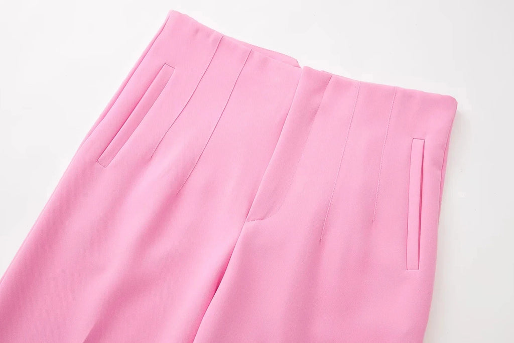 TRAFZA 2025 Women's Solid Color Office Slim Fit Pencil Pants High Waist Zipper Fly Women's Commuting Pocket Trim Pant Streetwear